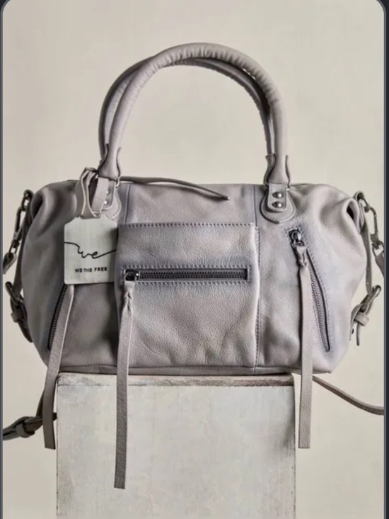 Free People Handbags - Free People Light Gray Leather Satchel with Top Handles baby Emerson